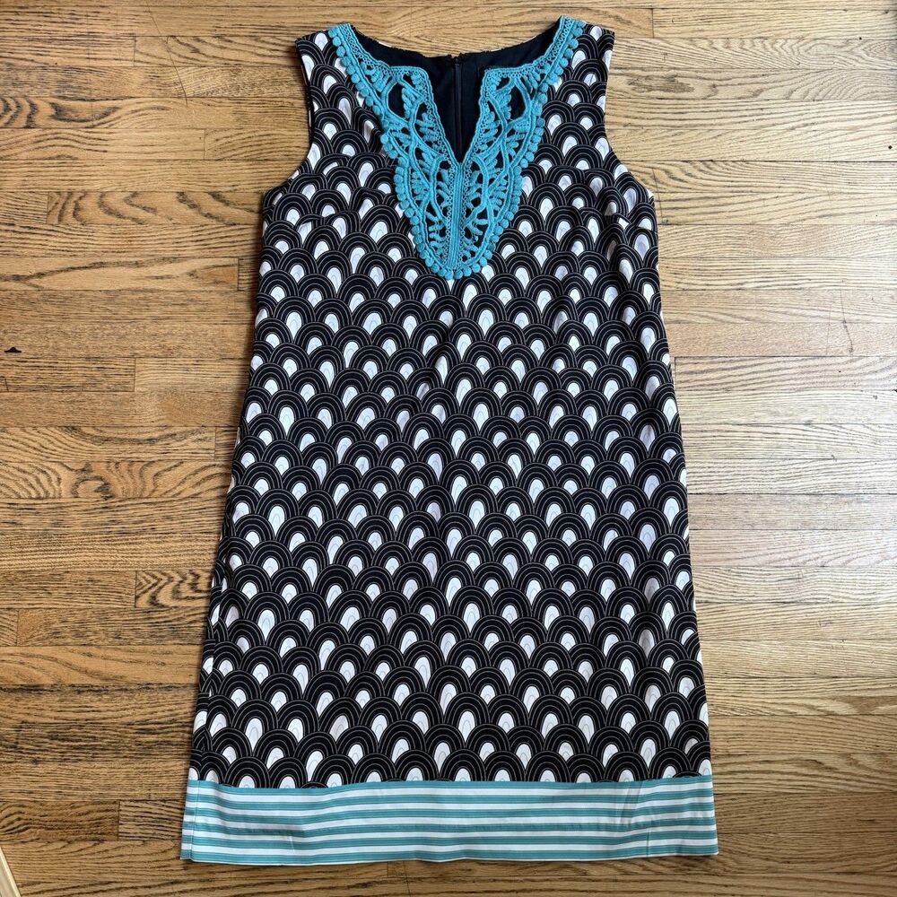 Nicole Miller Shift Dress Women’s Size 10 Black Crochet Sleeveless Office Career